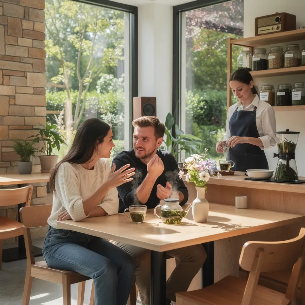 Papajos lapų arbata, paruošta puodelyje, šviežios žalios spalvos.